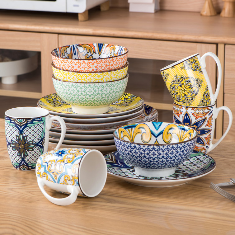 Malacasa Jasmin 16-Piece Multi-Colors Dinnerware Sets,Service For 4